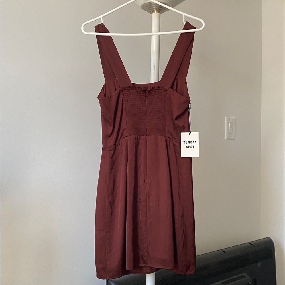 Aritzia Sunday Best tatiana satin maroon mini dress size4 - Picture 4 of 5